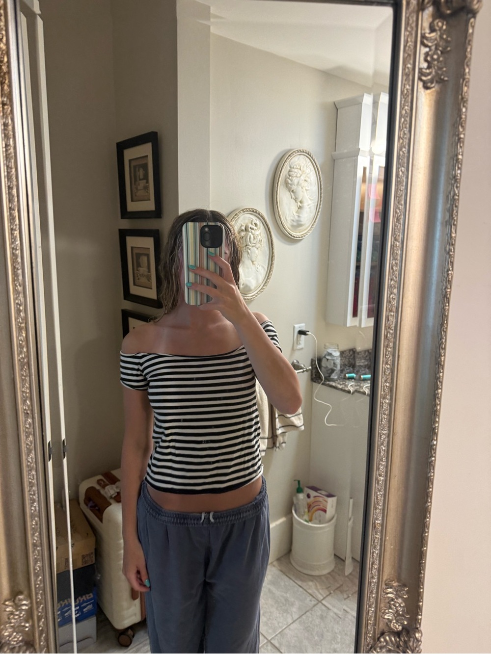 Brandy Melville Bonnie Off-Shoulder Black & cream Striped Women’s Top
